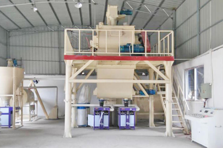 semi auto dry mix mortar plant with double shaft mixing machine